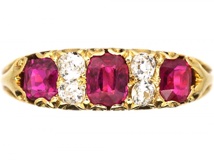 Edwardian 18ct Gold, Ruby & Diamond Three Stone Ring