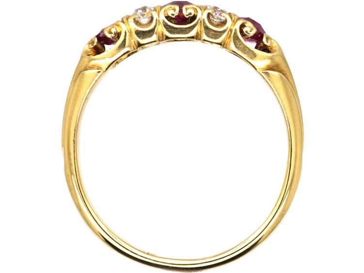 Edwardian 18ct Gold, Ruby & Diamond Three Stone Ring