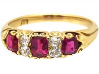Edwardian 18ct Gold, Ruby & Diamond Three Stone Ring
