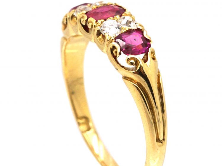 Edwardian 18ct Gold, Ruby & Diamond Three Stone Ring