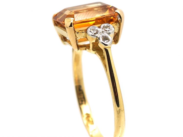 Art Deco 18ct Gold & Platinum Ring set with a Topaz with Diamond Set Shoulders