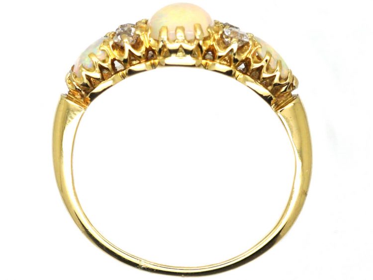 Edwardian 18ct Gold, Three Stone Opal & Diamond Ring