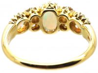 Edwardian 18ct Gold, Three Stone Opal & Diamond Ring