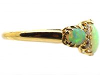 Edwardian 18ct Gold, Three Stone Opal & Diamond Ring