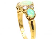 Edwardian 18ct Gold, Three Stone Opal & Diamond Ring
