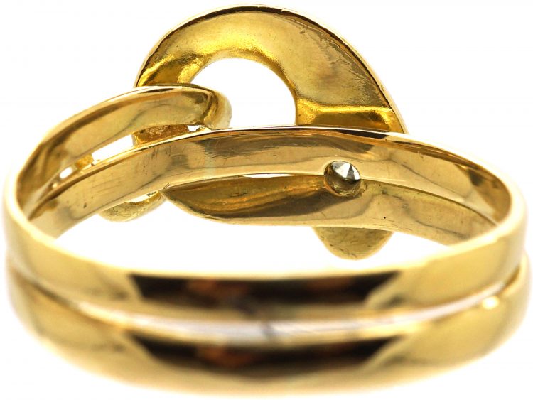 Victorian 18ct Gold Coily Snake Ring set with a Diamond & Ruby Eyes