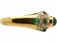 18ct Gold Ring by Cartier set with Cabochon Emeralds & Diamonds