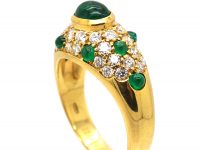 18ct Gold Ring by Cartier set with Cabochon Emeralds & Diamonds