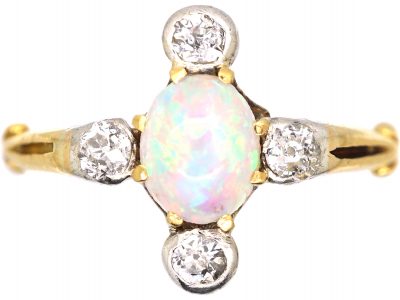Edwardian 18ct Gold & Platinum, Opal & Diamond Ring