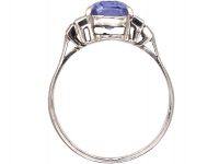 Art Deco Platinum Ring set with a Rectangular Cut Sapphire & Baguette & Square Cut Diamonds