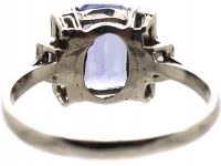 Art Deco Platinum Ring set with a Rectangular Cut Sapphire & Baguette & Square Cut Diamonds