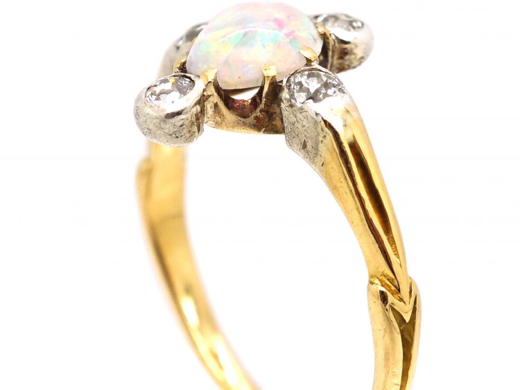 Edwardian 18ct Gold & Platinum, Opal & Diamond Ring