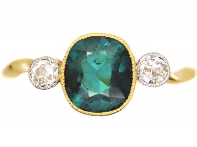 Edwardian 18ct Gold & Platinum, Green Tourmaline & Diamond Three Stone Ring