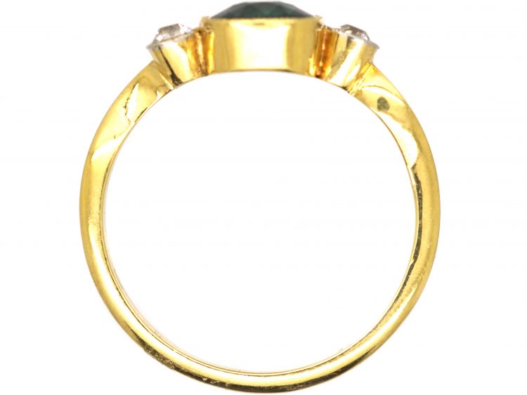 Edwardian 18ct Gold & Platinum, Green Tourmaline & Diamond Three Stone Ring