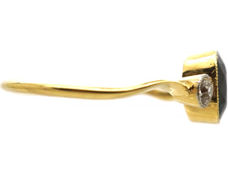 Edwardian 18ct Gold & Platinum, Green Tourmaline & Diamond Three Stone Ring