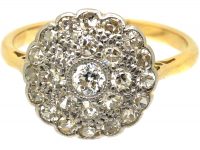 Edwardian 18ct Gold & Platinum, Diamond Pave Set Cluster Ring