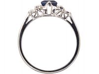 Art Deco 18ct White Gold & Platinum Ring set witha Rectangular Sapphire with Diamond Set Step Cut Shoulders