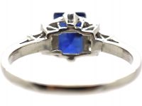 Art Deco 18ct White Gold & Platinum Ring set witha Rectangular Sapphire with Diamond Set Step Cut Shoulders