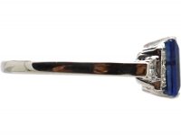 Art Deco 18ct White Gold & Platinum Ring set witha Rectangular Sapphire with Diamond Set Step Cut Shoulders