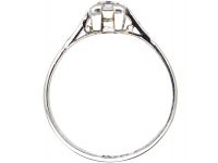 Art Deco Platinum, Rectangular Step Cut Diamond Ring with Diamond Set Shoulders