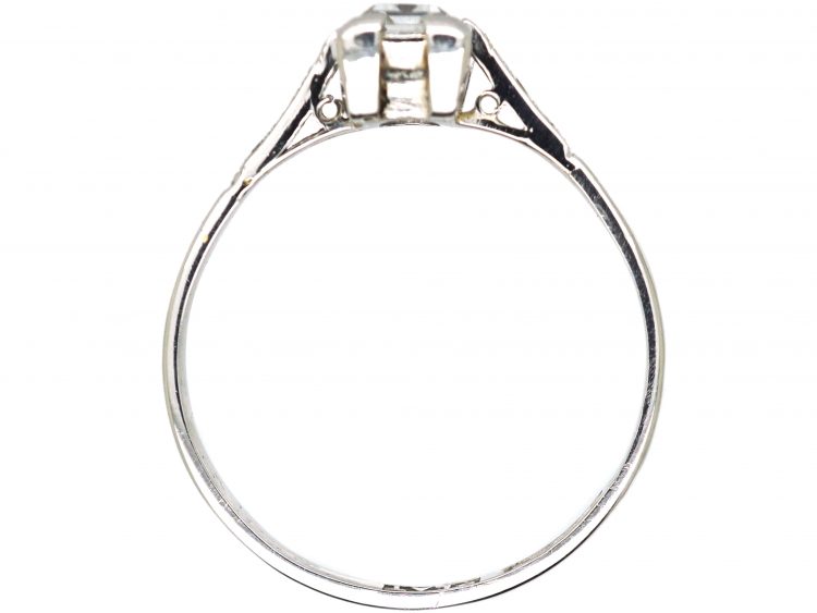 Art Deco Platinum, Rectangular Step Cut Diamond Ring with Diamond Set Shoulders
