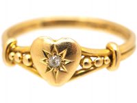 Edwardian 18ct Gold Heart Shaped Ring set with a Diamond