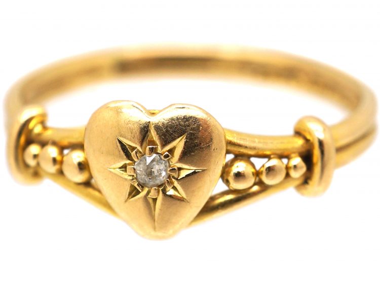 Edwardian 18ct Gold Heart Shaped Ring set with a Diamond