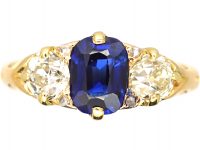 Victorian 18ct Gold, Sapphire & Diamond Three Stone Ring