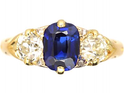 Victorian 18ct Gold, Sapphire & Diamond Three Stone Ring