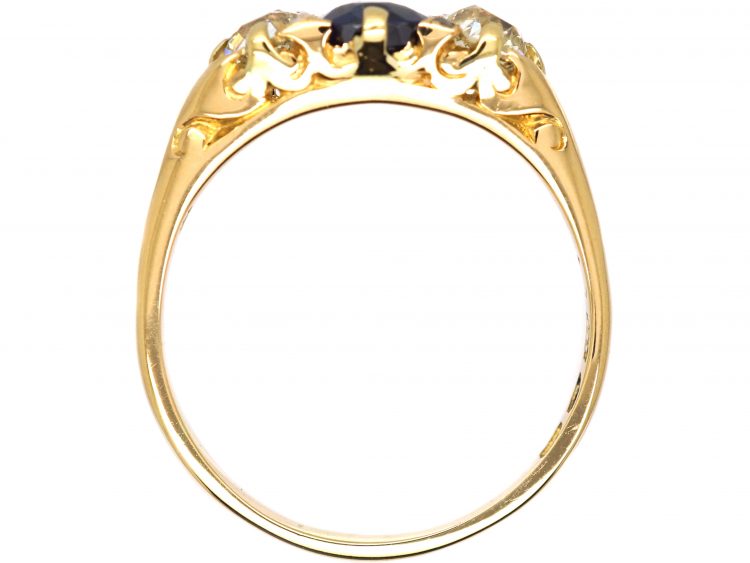 Victorian 18ct Gold, Sapphire & Diamond Three Stone Ring