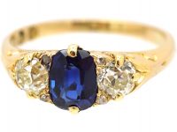 Victorian 18ct Gold, Sapphire & Diamond Three Stone Ring