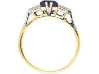 Art Deco 18ct Gold & Platinum Ring set with a Sapphire & Baguette Cut Diamonds