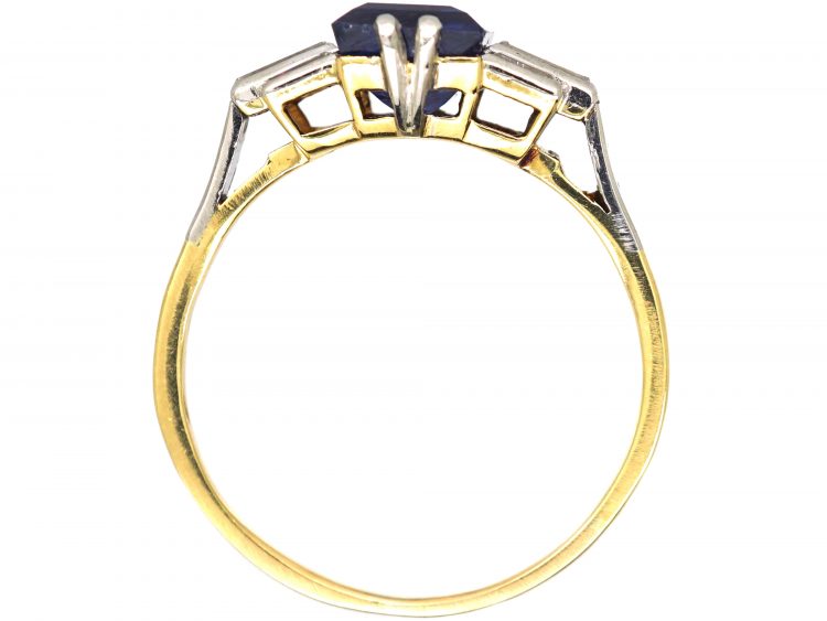 Art Deco 18ct Gold & Platinum Ring set with a Sapphire & Baguette Cut Diamonds
