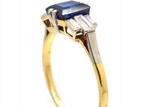 Art Deco 18ct Gold & Platinum Ring set with a Sapphire & Baguette Cut Diamonds