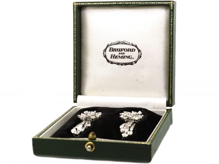 Mid Century 18ct White Gold Diamond Drop Night & Day Earrings in Original Case