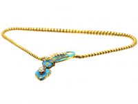 Victorian 18ct Gold,Turquoise Enamel, Natural Split Pearl Snake Necklace with Heart Drop set with a Diamond