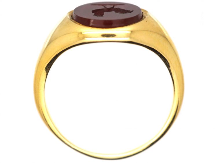 Edwardian 18ct Gold Signet Ring with Carnelian Intaglio of a Cockerel