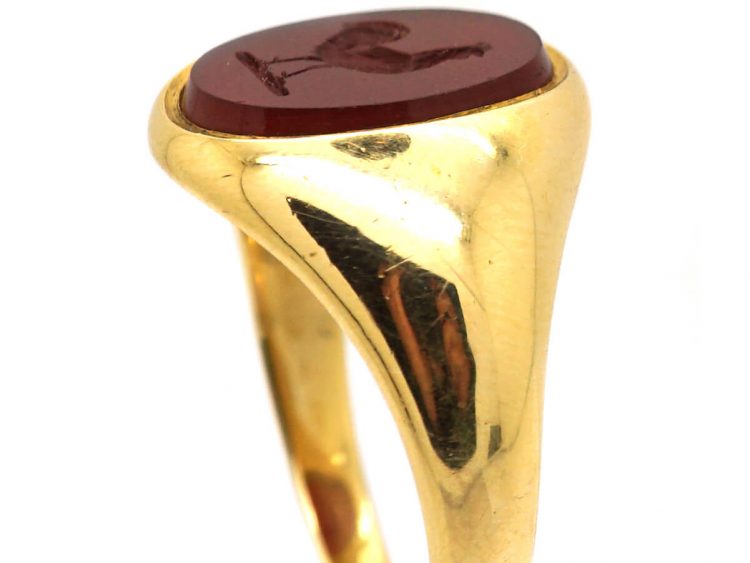 Edwardian 18ct Gold Signet Ring with Carnelian Intaglio of a Cockerel
