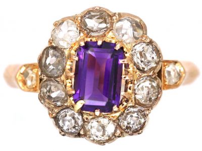 French Early 20th Century 18ct Gold, Amethyst & Rose Diamond Ring
