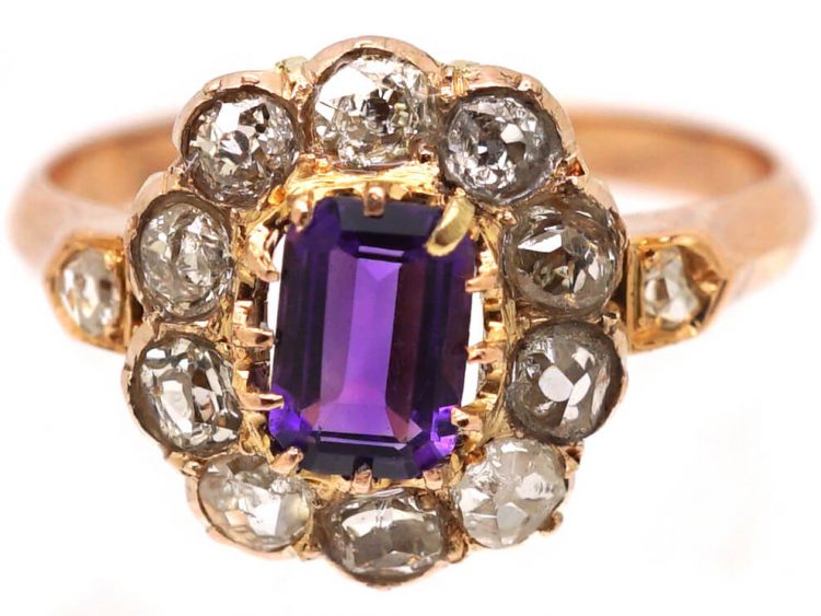 French Early 20th Century 18ct Gold, Amethyst & Rose Diamond Ring