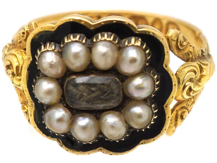 Georgian 18ct Gold & Black Enamel Mourning Ring