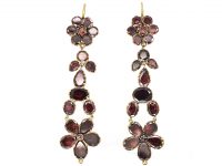 Georgian Gold Flat Cut Garnet Pansy Drop Earrings