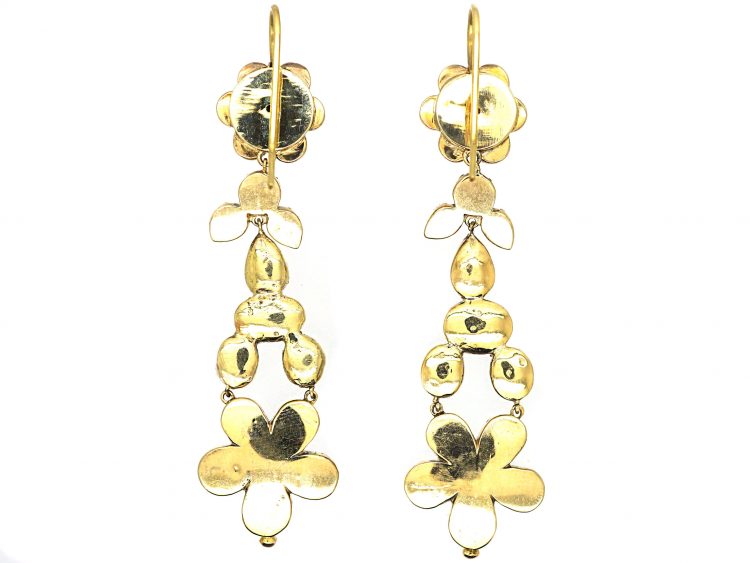Georgian Gold Flat Cut Garnet Pansy Drop Earrings
