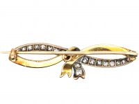 Edwardian 15ct Gold & Silver, Red & White Enamel & Diamond Bow Brooch