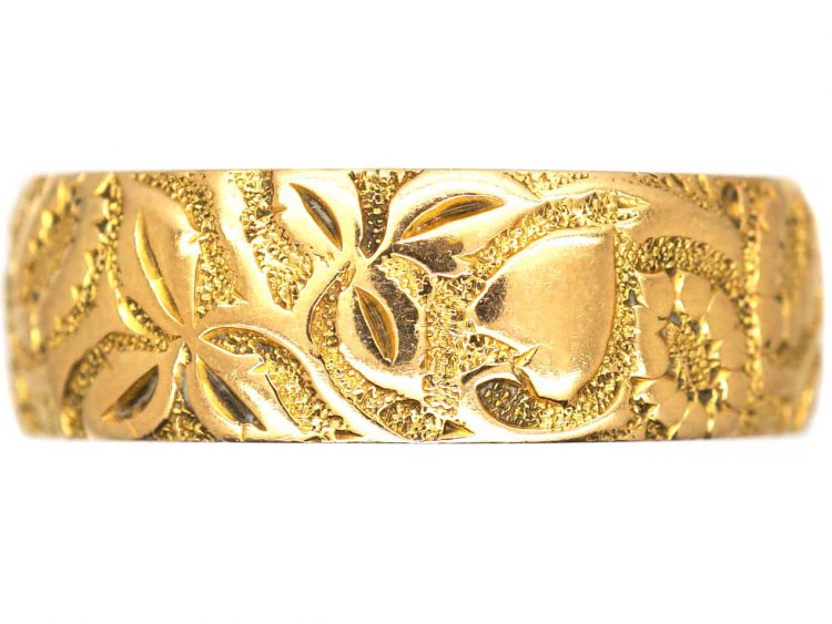 Edwardian 18ct Gold Wedding Ring with Ivy & Heart Motifs
