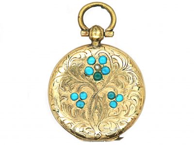 Early 19th Century Round Locket with Turquoise Forget Me Not Motif