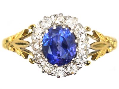Edwardian 18ct Gold & Platinum, Sapphire & Diamond Cluster Ring