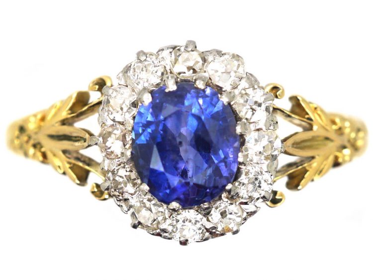 Edwardian 18ct Gold & Platinum, Sapphire & Diamond Cluster Ring