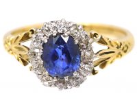 Edwardian 18ct Gold & Platinum, Sapphire & Diamond Cluster Ring