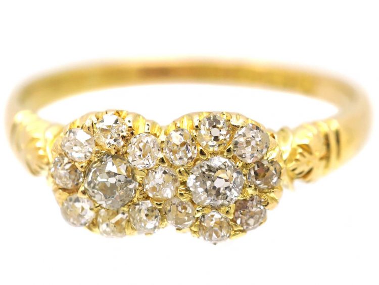 Victorian 18ct Gold Double Cluster Ring set with Diamonds